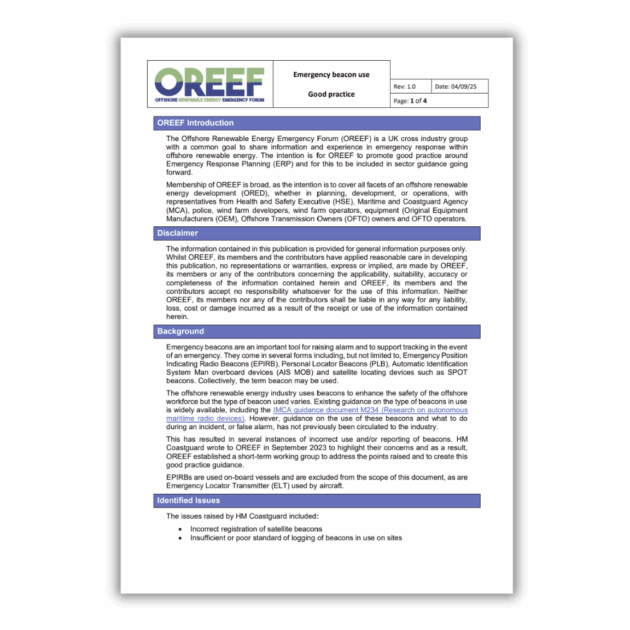 OREEF emergency beacon use good practice